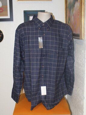 Claybrooke Men’s Navy Windowpane Plaid Button Down Shirt NWT Large